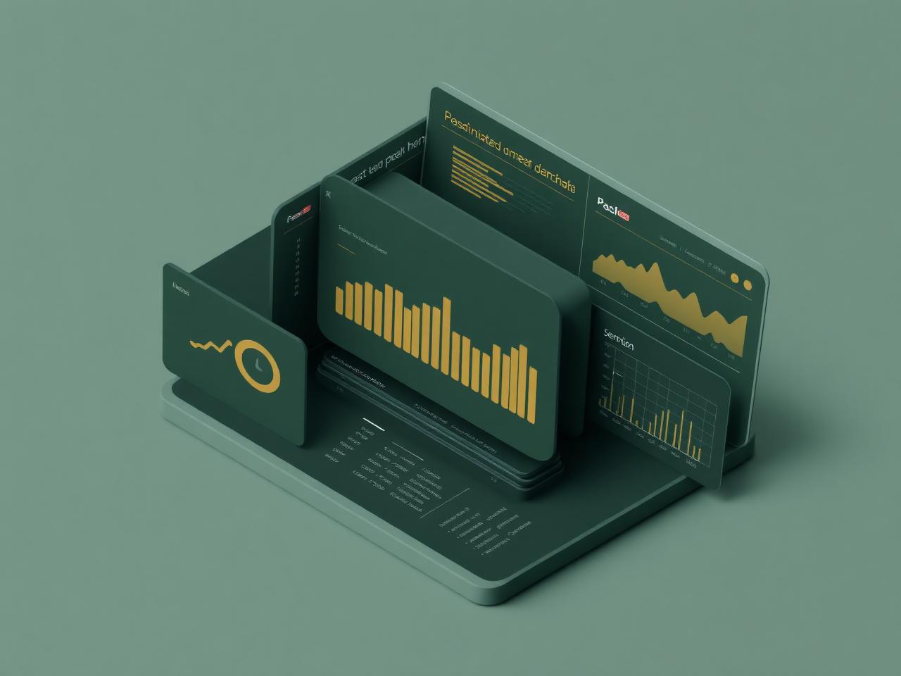 Isometric illustration of a software dashboard with charts and panels